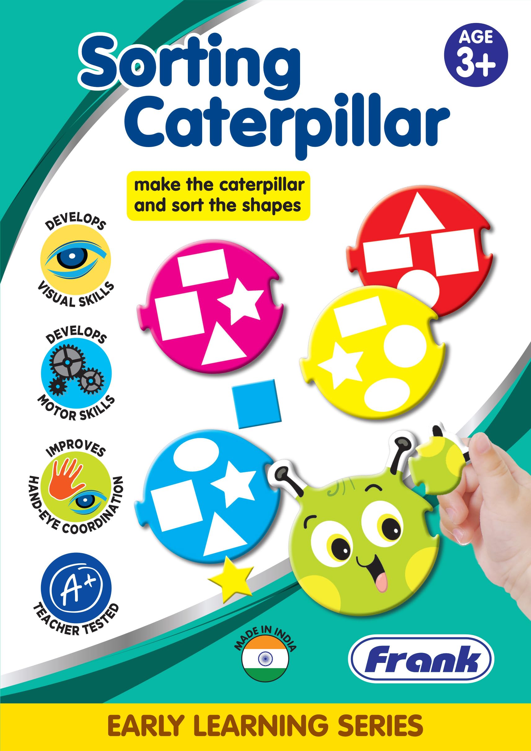 Frank Sorting Caterpillar Puzzle – 7 Caterpillar Pieces, 24 Shapes, Early Learner Educational Puzzle Set with Shapes, Colours | Ages 3 & Above | Educational Toys and Games (B08DHVFDV1) Amazon Price History, Amazon Price Tracker