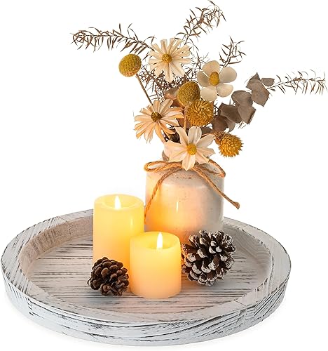 Miniatura 16 de Hanobe Bandeja de madera rústica: bandeja decorativa redonda de madera, juego de 2 bandejas rústicas para candelabros, bandeja otomana de granja