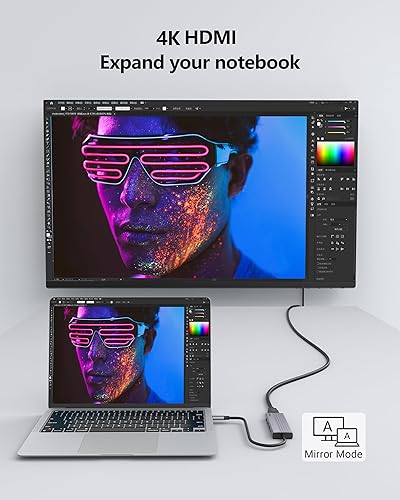 Miniatura 3 de Hub USB C, adaptador multipuerto USB C 5 en 1 para MacBook Pro, USB C a HDMI Hub dongle, con HDMI 4K, 100 W PD, 3 USB 3.0, adaptador USB C