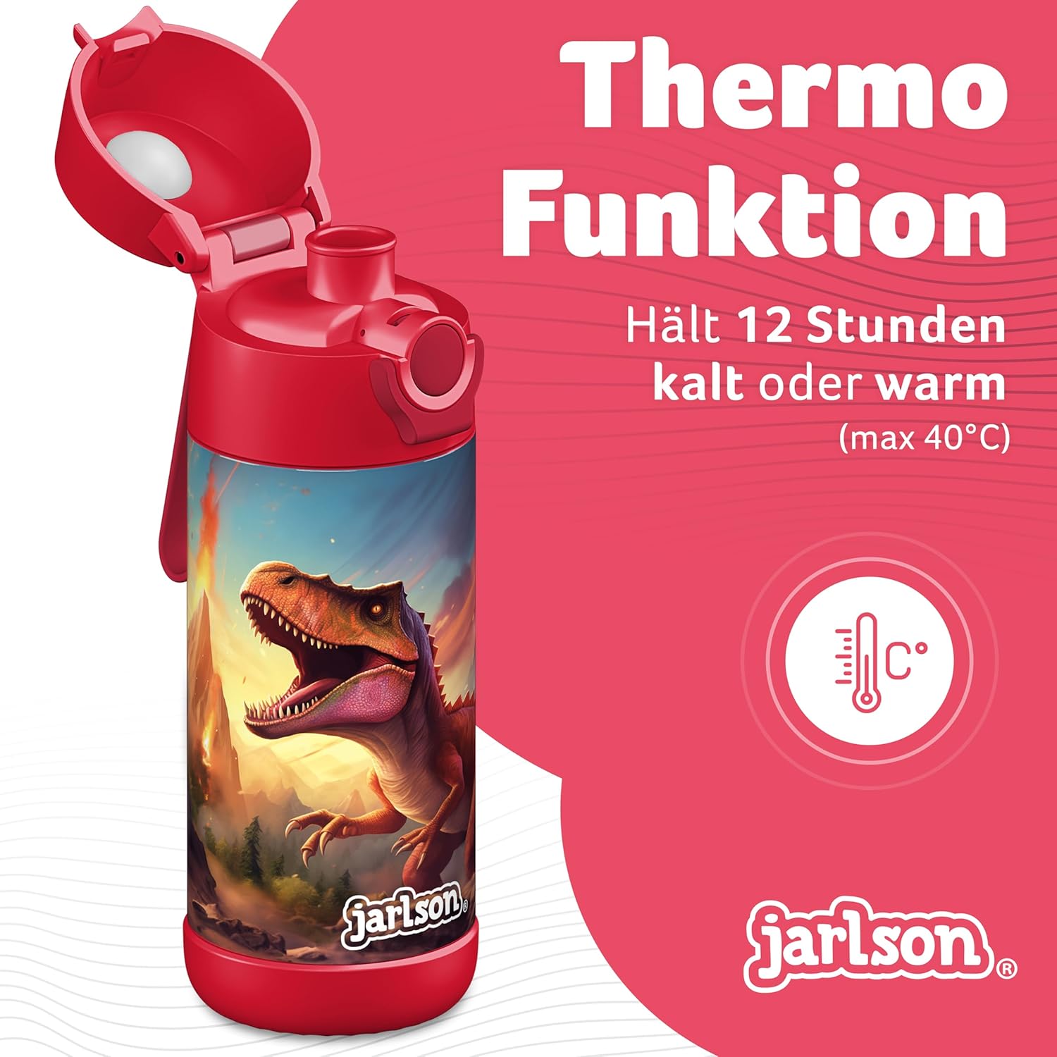 Jarlson® Kids Water Bottle MALI [12OZ] - No Straw Stainless Steel Thermos Bottle - Insulated Waterbottle Leak Proof for School & Sports - Thermo Tumbler for Boys & Girls (Dinosaur) - Image 2