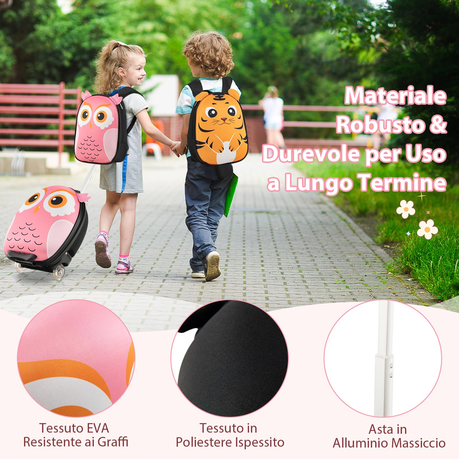 COSTWAY Set di Valigia per Bambini, 16" Valigia+ 12" Zaino, 2 Pezzi, con Ruote e Maniglia Retrattile, Ideale per Viaggiare in Modo Comodo e Divertente (Modello 2)
