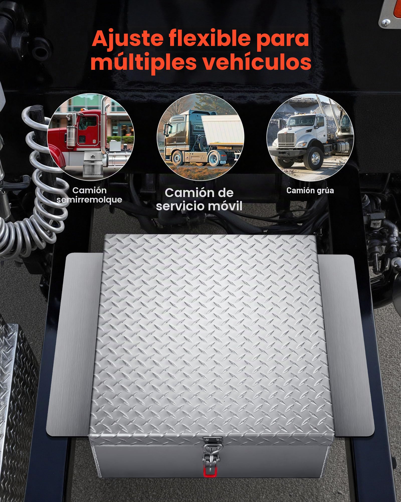 VEVOR Caja de Herramientas para Caja de Camión, Aleación Aluminio, con Placa de Diamante, Soporta hasta 100 kg, Ideal para Camión, Camioneta, Caja, RV, Remolque, 770 x 610 x 230 mm, Color Plata