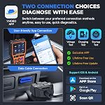 Bluetooth OBD2 Scanner avec testeur de batterie & Surveillance & Essai de durée de vie - Soutien Vérification de l'information diagnostique de voiture sur iPhone & Android, 2.8 de pouce HD Grand écran de couleur, TPU protection des cas, orange