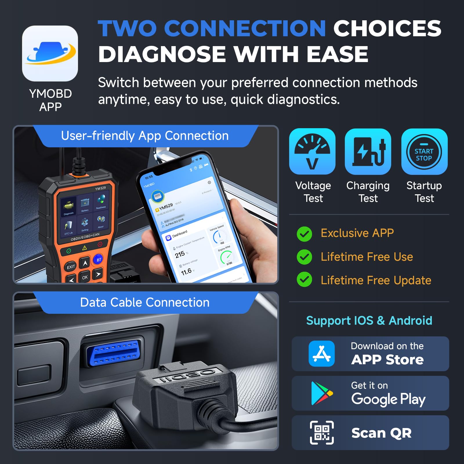 Escáner Profesional OBD2 con Herramienta de diagnóstico del probador de batería Pantalla IPS de 2,8 Pulgadas, Comprobar la preparación de Las emisiones, Leer y borrar los códigos de Error, Naranja
