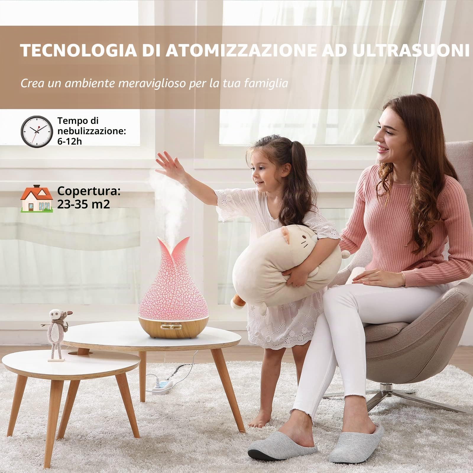 Diffusore di OLI essenziali, diffusore di aromaterapia a ultrasuoni da 500 ml con 7 luci d'ambiente 4 Timer telecomando autospegnimento Senza acqua, diffusori umidificatore per la casa Grande Stanza