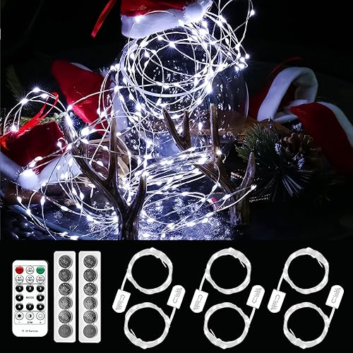 Miniatura 1 de HXWEIYE Paquete de 6 guirnaldas de luces blancas a pilas con control remoto y temporizador, 7 pies, 20 luces LED en tarro de masón, luces