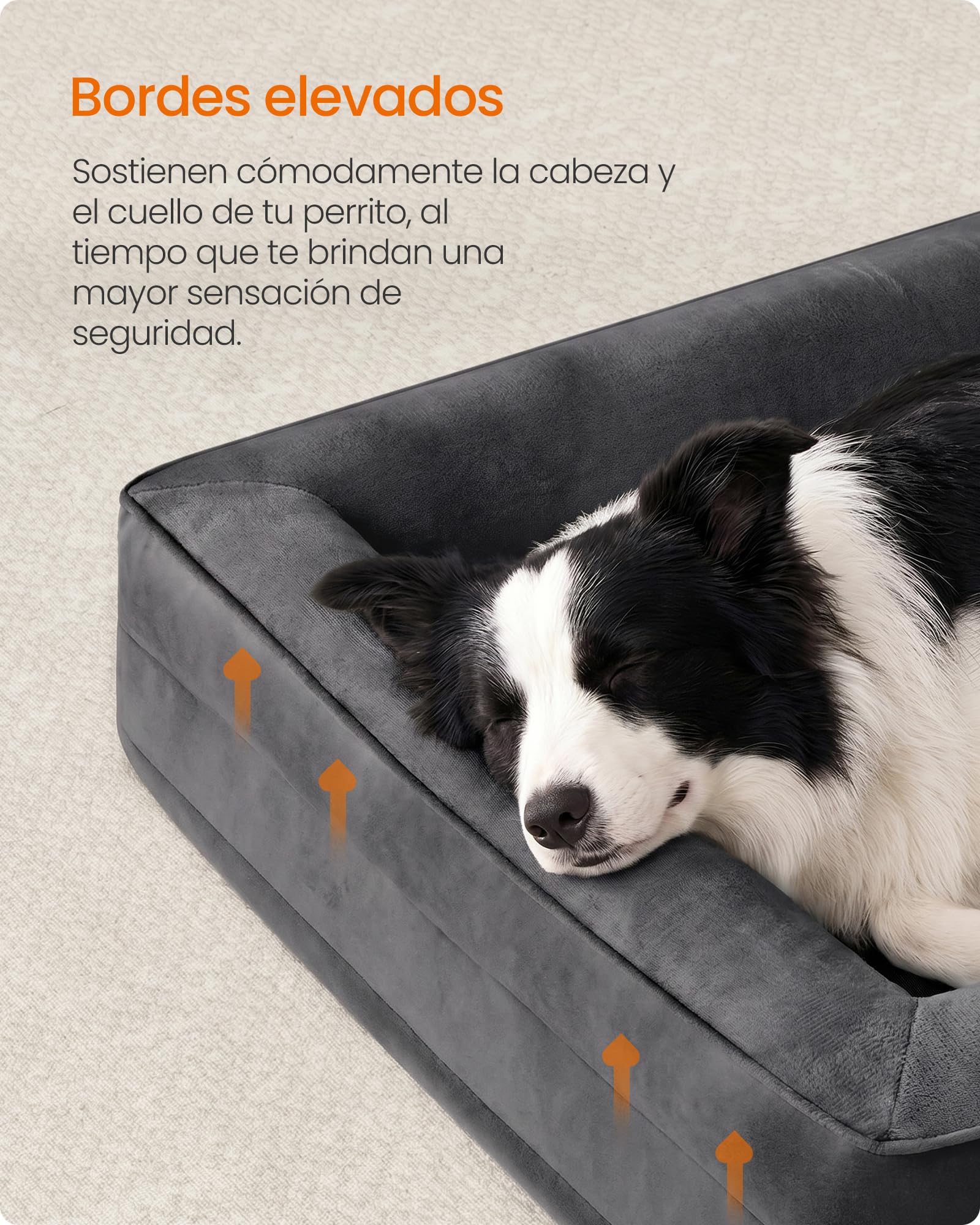 Feandrea Cama para Perros, Sofá de Franela con Espuma de Soporte, Forro Impermeable, Funda Extraíble Lavable, Fondo Antideslizante, 104 x 69 x 17 cm, Gris Plomo, Colección Blomfy PGW323GN01