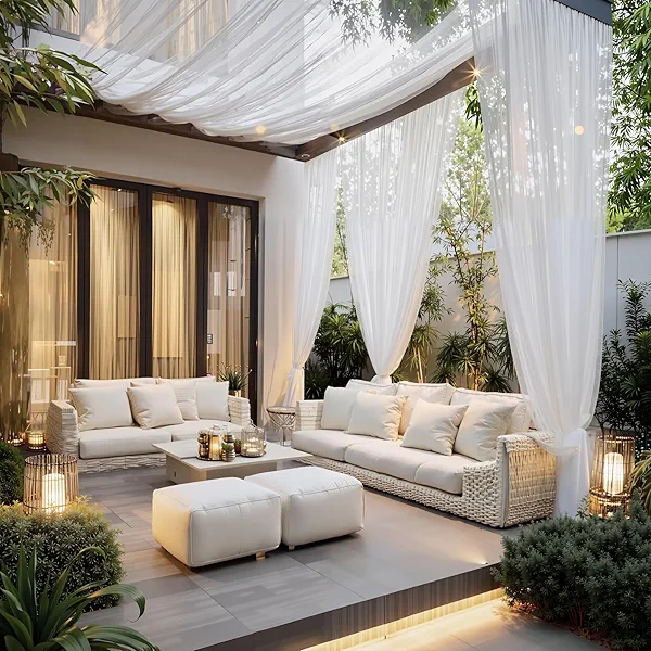NICETOWN 2 Panels Mesh Screen for Patio Porch, Rod Pocket Waterproof Outdoor Privacy Mosquito Net Curtains Breathable Sheer Drapes with Length Adjustable for Balcony/Gazebo, W118 x L84, White