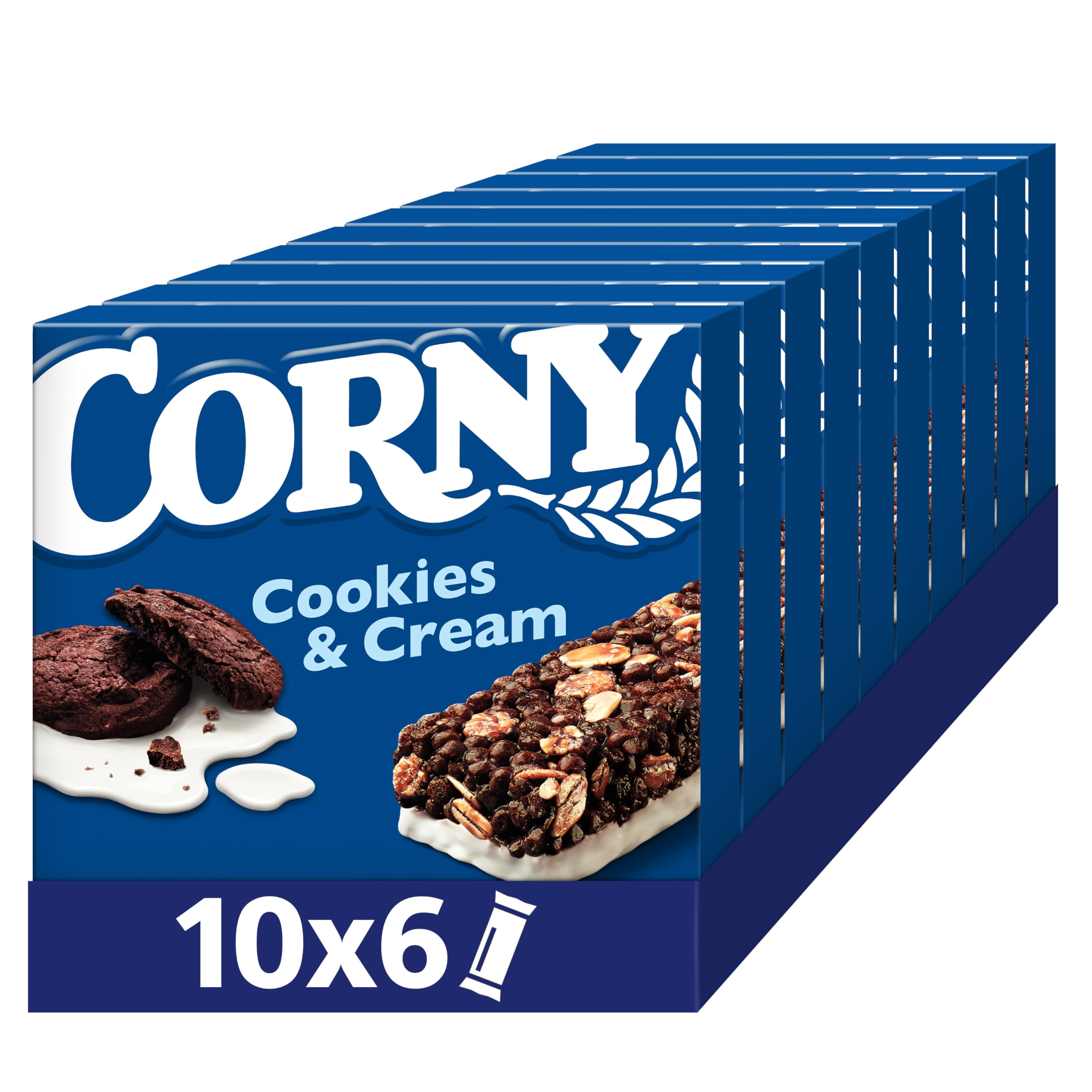 Corny Original 60 Barrette Cereali Cookies & Cream, 10x6x23g | Zero conservanti, senza olio di palma, snack merenda, colazione, gusto biscotto e crema, scuola, in famiglia