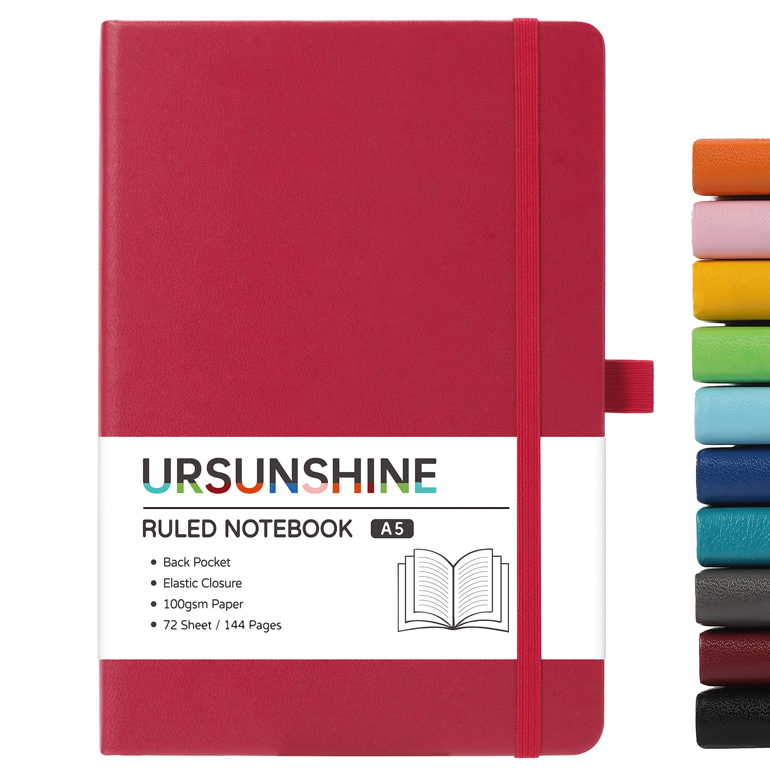 Ruled Notebook/Journal - Classic Lined Journal/Notebook, Hardcover with Thick Paper, 5.3" x 8.26", Banded + Pen Holder +Inner Pocket - Burgundy