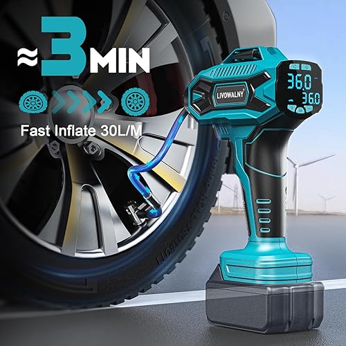 Miniatura 4 de Compresor de aire para inflador de neumáticos compatible con batería Makita de 18 V, bomba de aire eléctrica portátil inalámbrica LIVOWALNY de 160