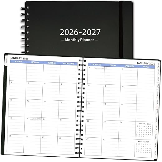 2026-2027 Monthly Planner (7.6'' x 9.6''), from Jan 2026-Jun 2027, 18 Months Calendar 2026 Planner, Agenda Book with Tabs & Pocket, Black