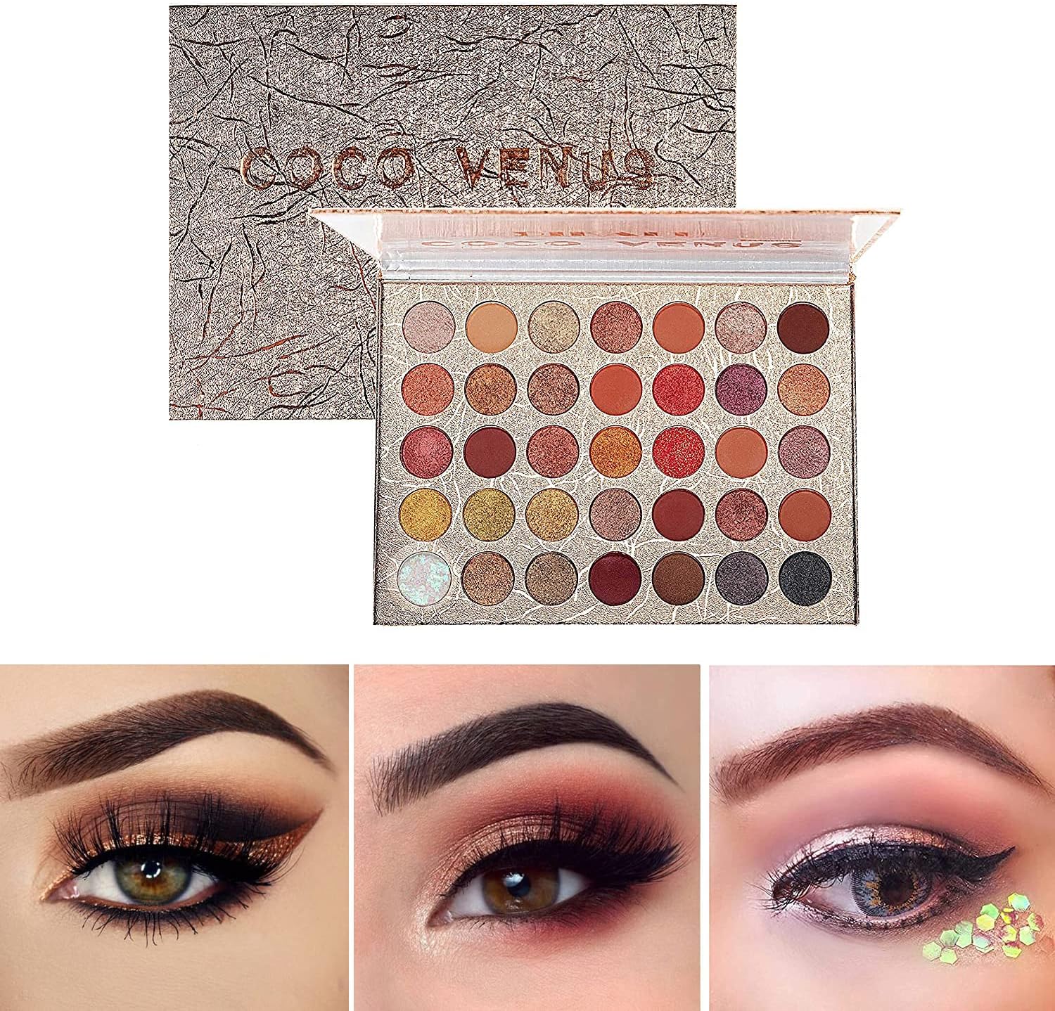 High Pigmented Eyeshadow Palette Matte + Shimmer 35 Fall Colors Makeup Natural Bronze Warm Neutral Smokey Blendable Waterproof Creamy Eye Shadows Cosmetic Kit