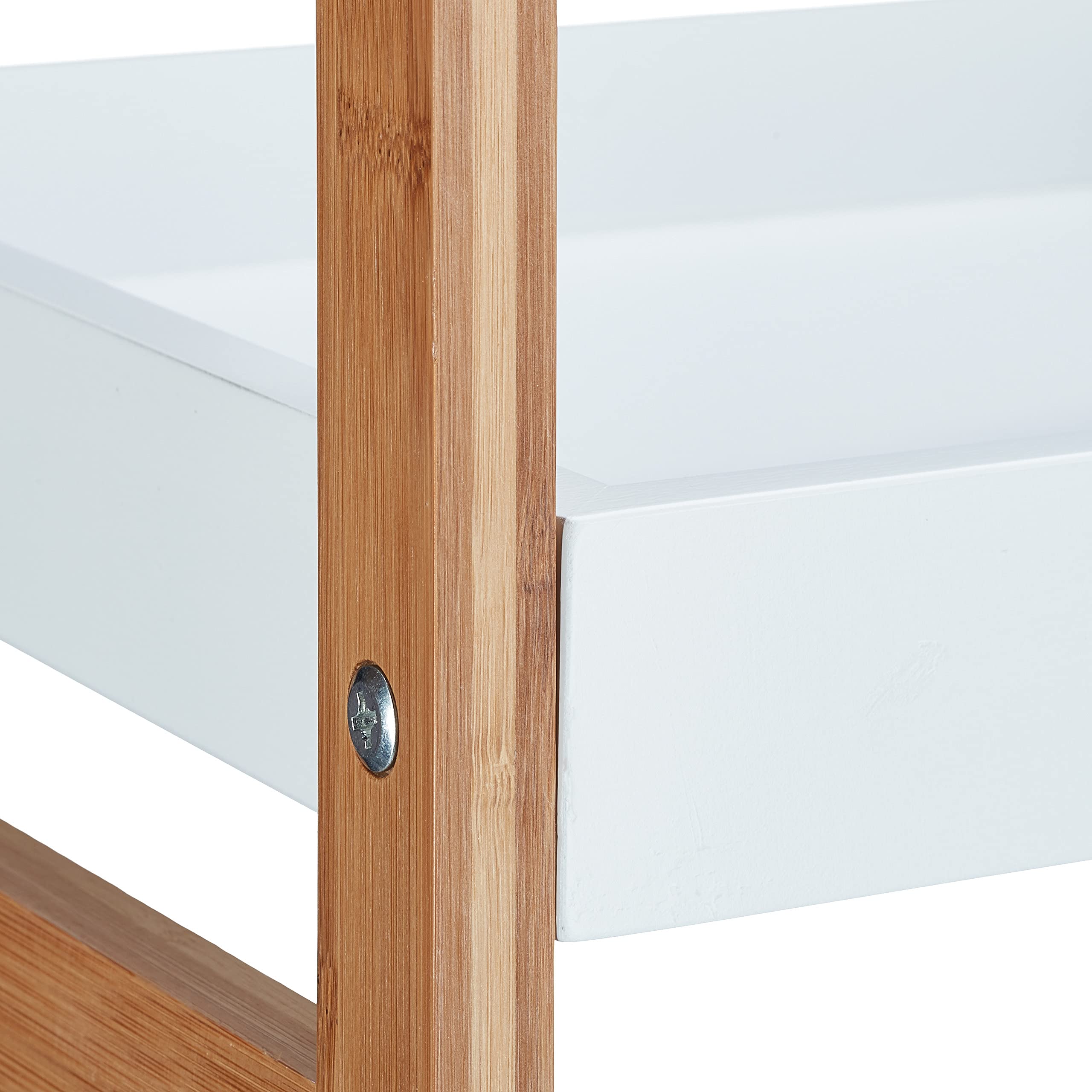 Relaxdays Scaffale Bagno, 4 Mensole, Design Aperto in bambù, Libreria, Cucina, HLP: 110x36x33 cm, Aspetto Legno/Bianco
