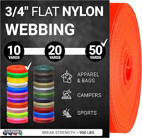 Miniatura 8 de Rollo de correa de nailon resistente de 34 pulgadas para cinturón, mochila, eslinga, collar, correa, correas y más, 10, 20 o 50 yardas, más de 20