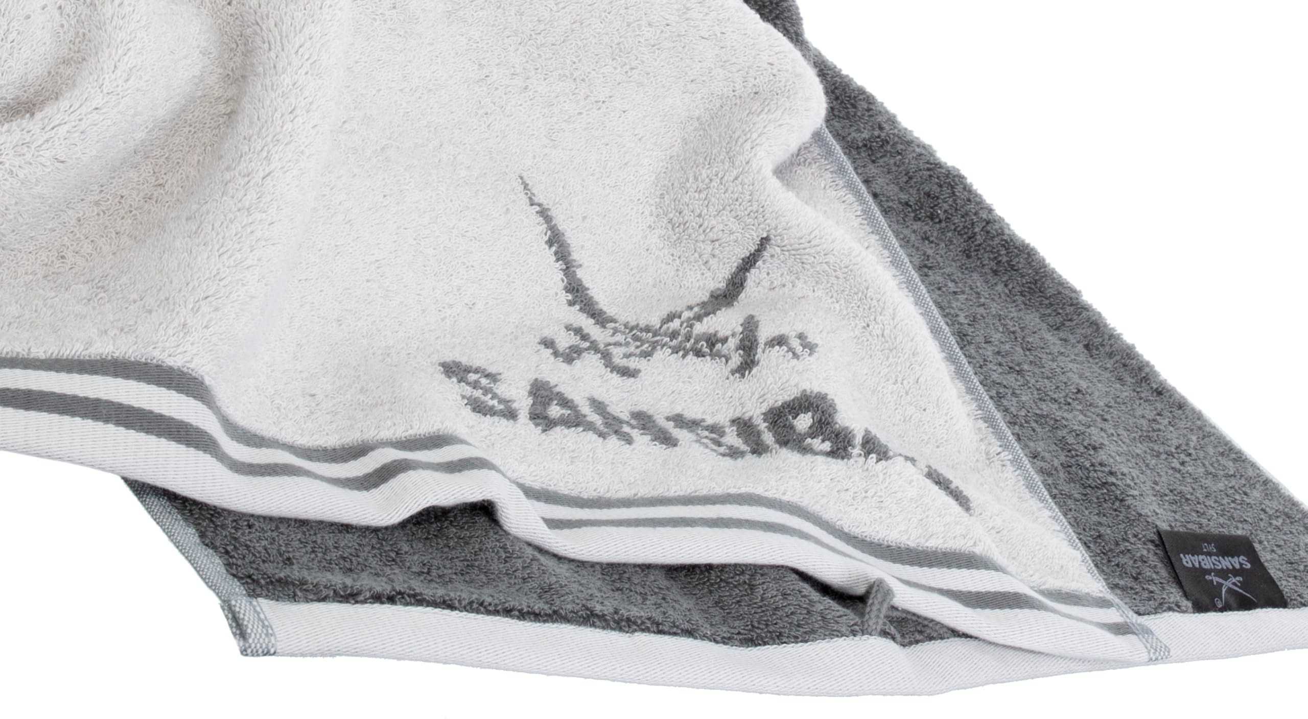Sansibar Handtuch 4er Set 50x100 cm 100% Baumwolle Doubleface Frottiertuch gestreifte Borde Zweifarbig Silber/Anthrazit