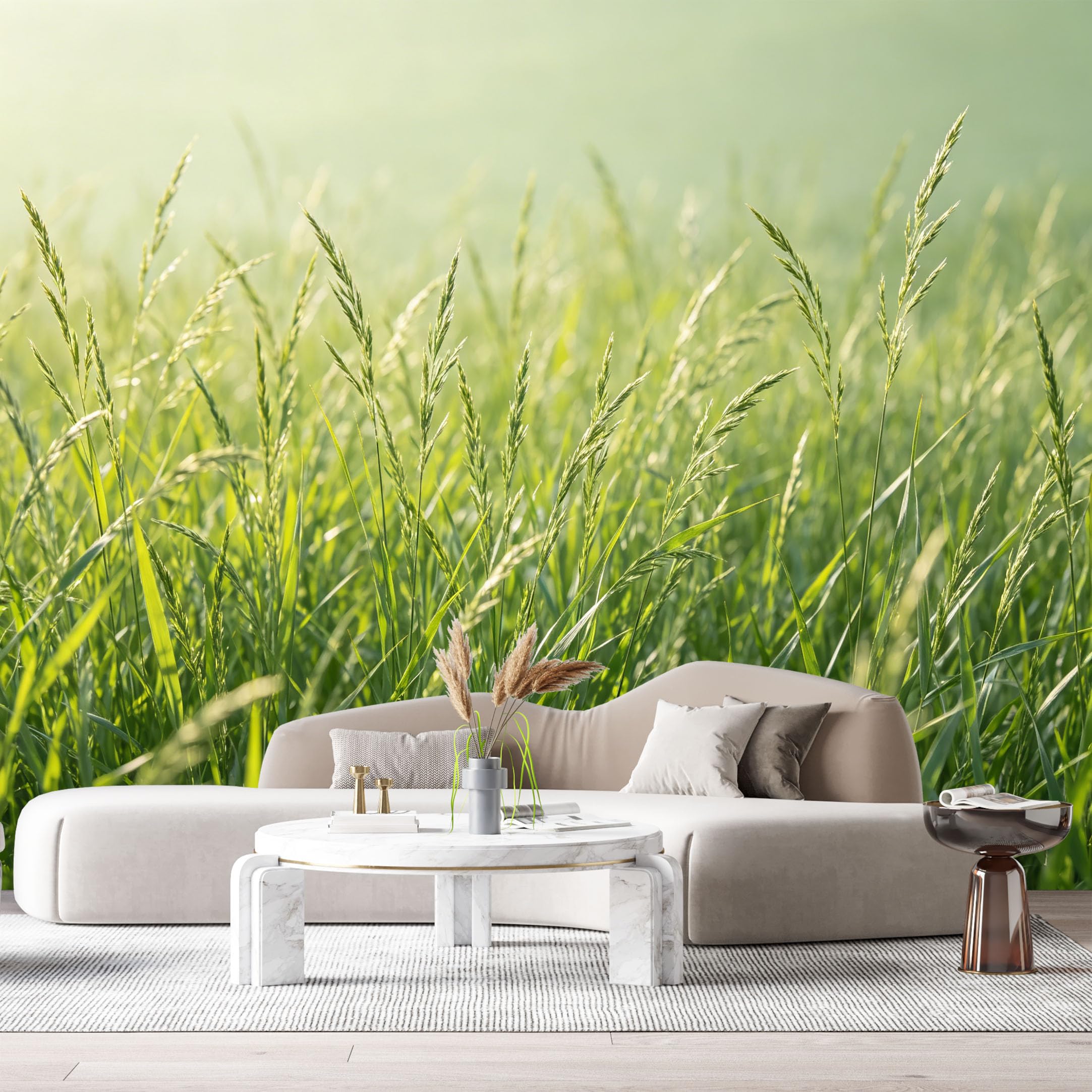 Custom Size Wall Murals Sunlit Meadow Landscape Botanical Morning Green Field SelfAdhesive Wall Fabric Removable Large Wallpaper for Photo Living Room