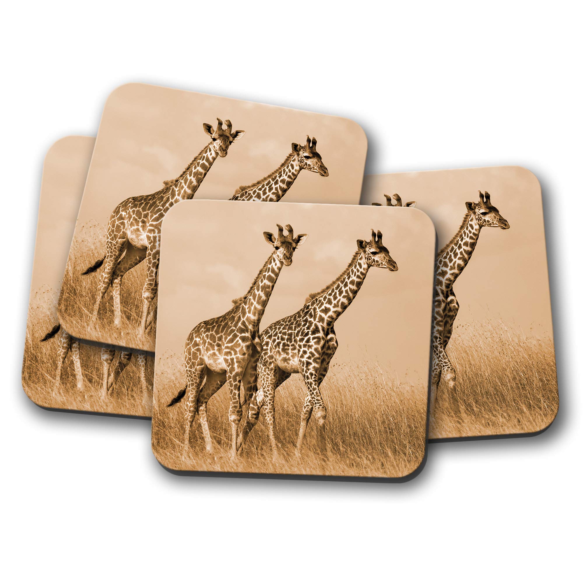 Destinationvinyl Multicolor 4 Set - Giraffe Couple Coaster - Africa Safari Wild Animal Serengeti #15205
