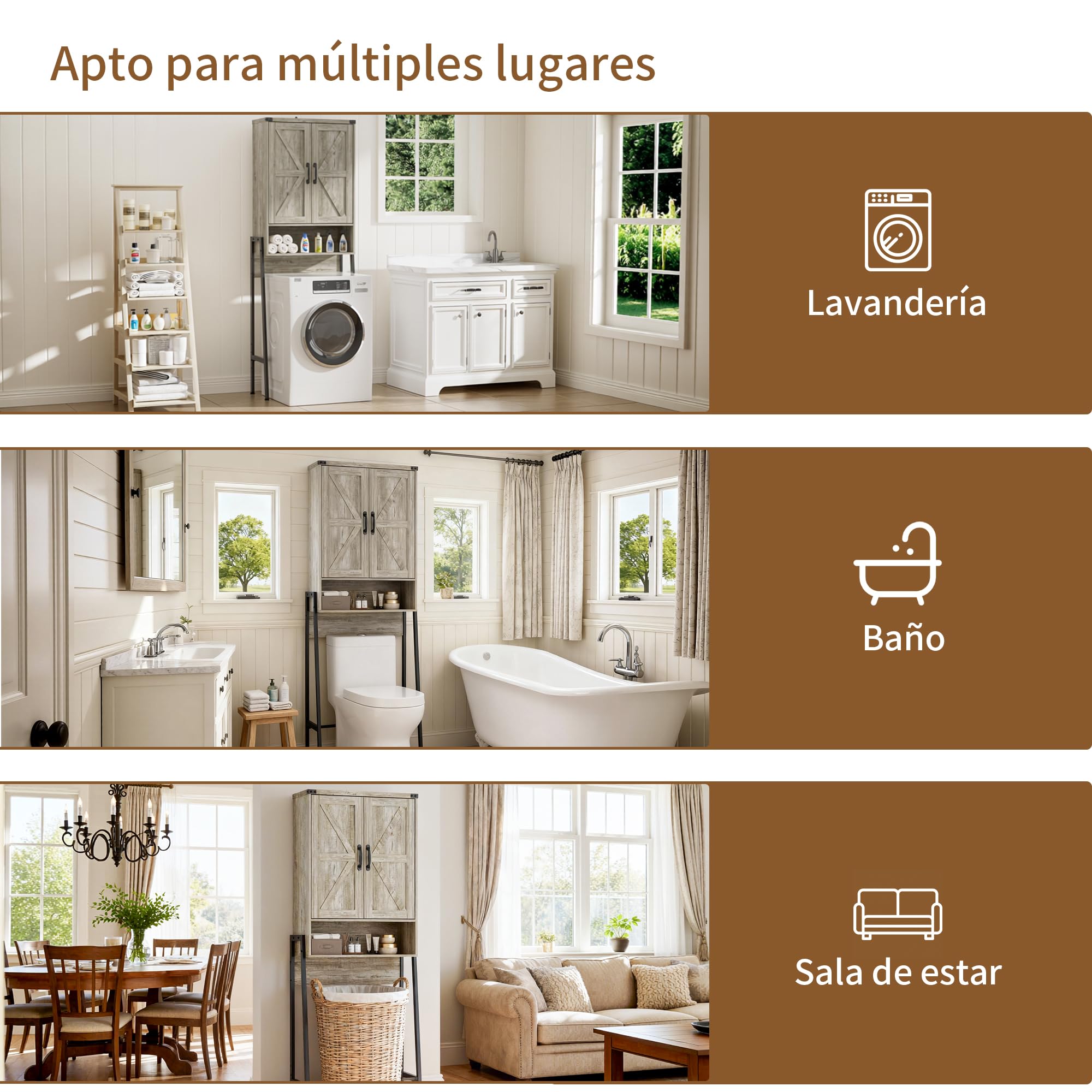 BonVache Estantería para inodoro con puertas, estantería de baño con 6 estantes, estantes para lavadoras pequeñas, armario para baño, 171 x 59,6 x 25,3 cm, gris