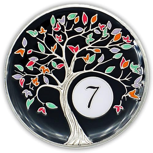 Vista 24 de Chip de sobriedad de 10 años Medallón de ficha de moneda AA del árbol de la vida con aniversario de recuperación que brilla en la oscuridad