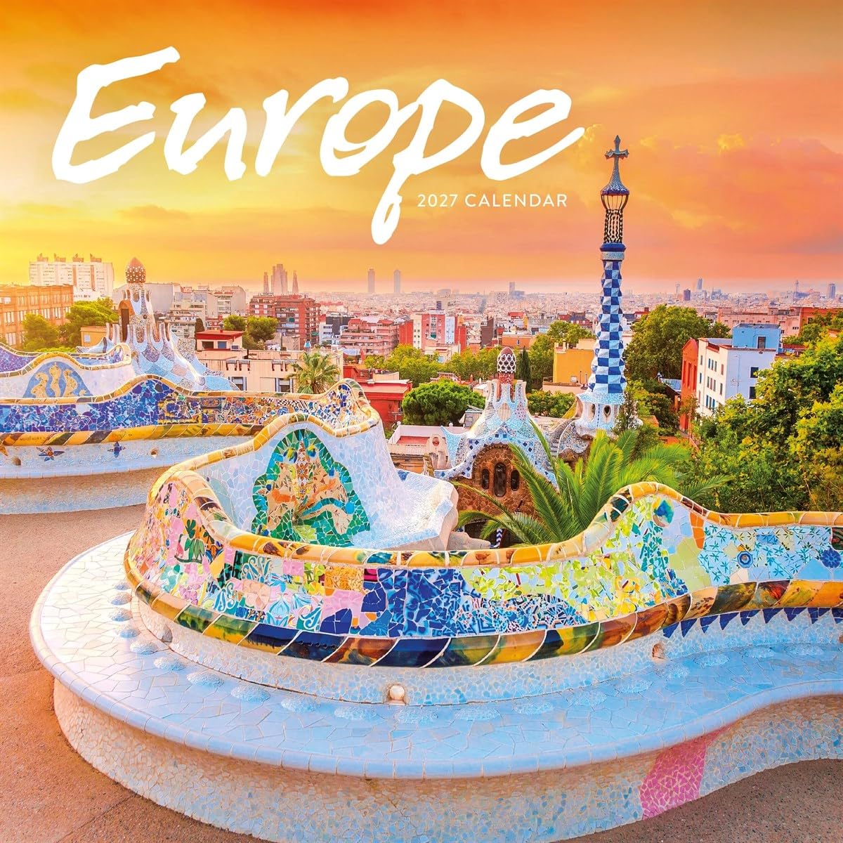 Carousel Worldwide Europe 2027 kwadratowy kalendarz ścienny, 12-miesięczny kalendarz, kultowe europejskie miasta i krajobrazy