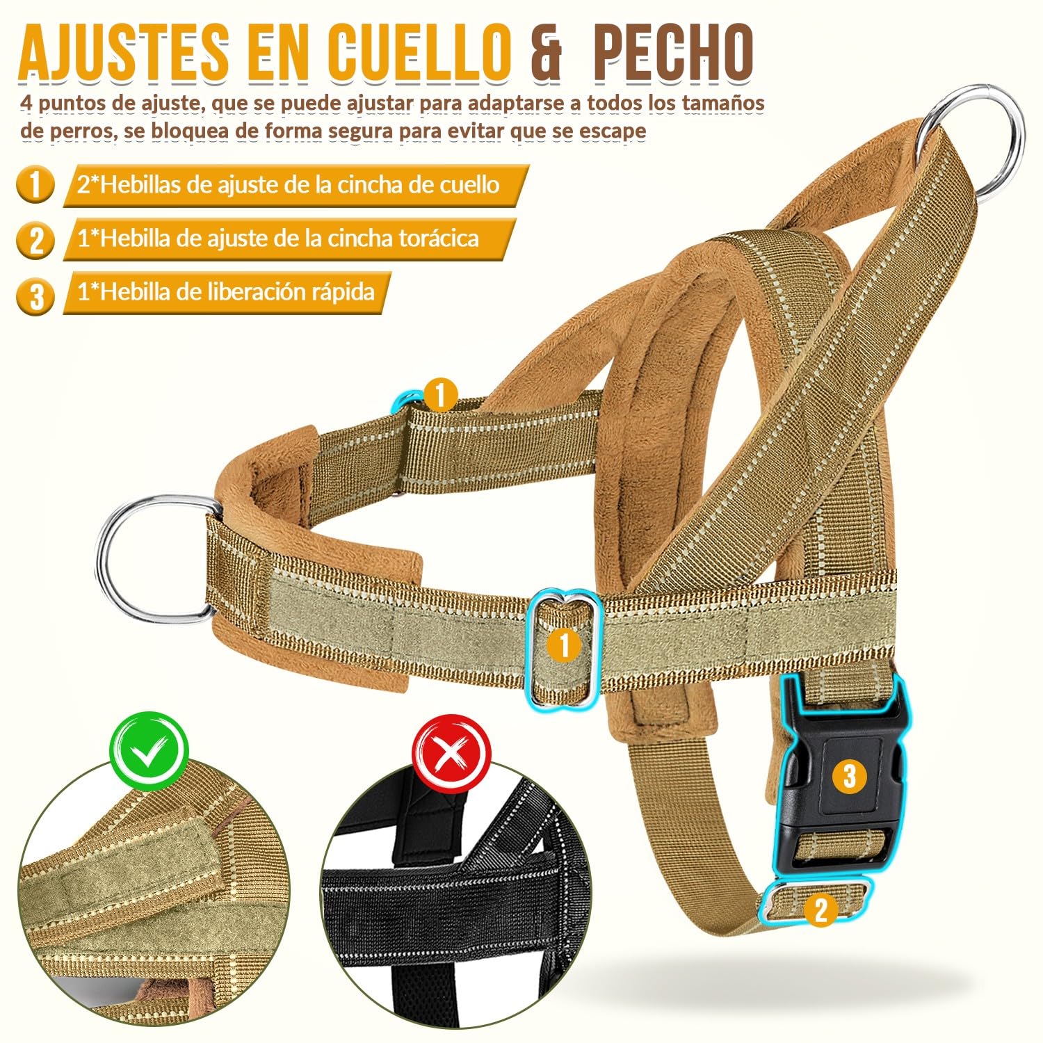 SlowTon Conjunto de Arnés y Correa para Perros, Sin Tirones, Ajustable en Cuello y Pecho, Arnés Antisofoco a Prueba de Escape, Correa de Perro de 5,9 pies, Táctico Militar