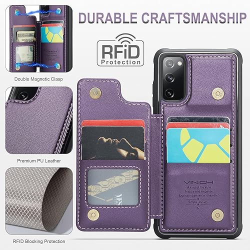 Miniatura 2 de Vinich Funda tipo cartera para Samsung Galaxy S20 FE con soporte para tarjetas, bloqueo RFID, ranuras de crédito, función atril, a prueba de golpes,