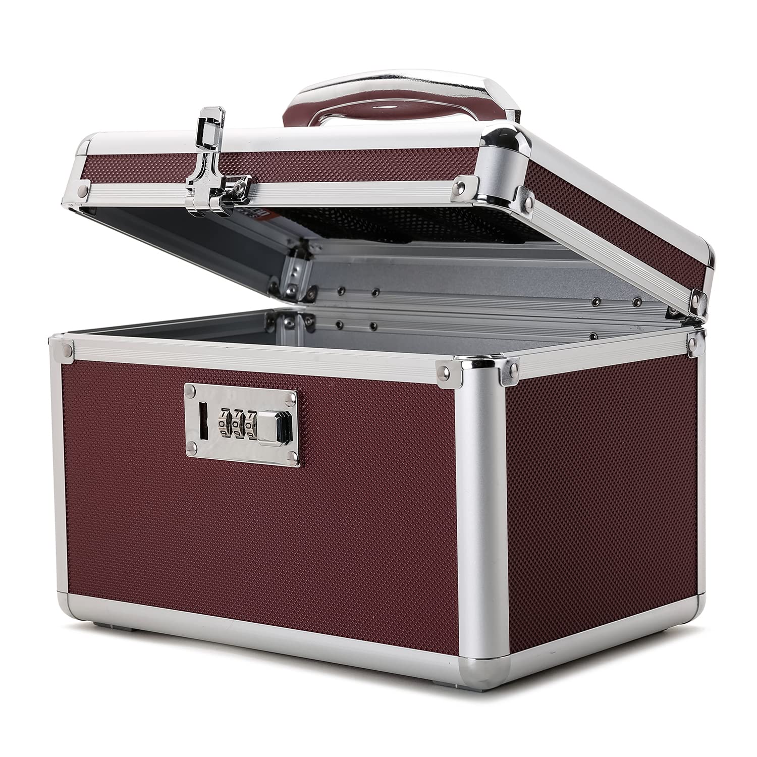 HEWEI WORKS Locking Medicine Box with Portable Storage Case, 10.2''x 6.8''x 6.8'', Childproof Medication Lock Organizer, Lockable Box for Money, Documents & Meds (Brown/Small)