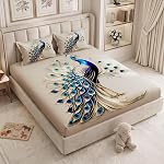 240 TC Cotton Double Bedsheet for King Bed (225×250 Cm) | 7D Digital Printed Double Bedsheet with 2 Pillow Covers | Soft, Wrinkle Packaging – Peacock