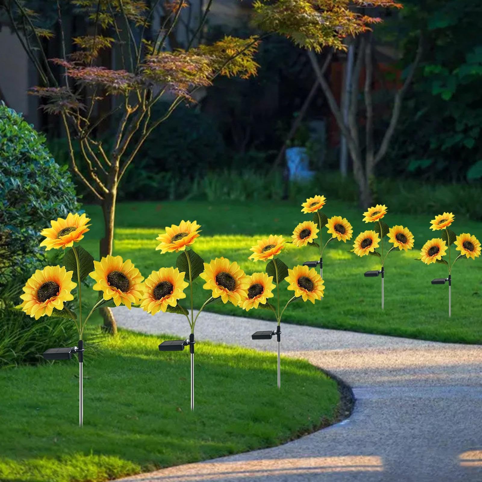 Lampada solare a forma di girasole, impermeabile, per esterni, per giardino, cortile, patio, vialetto, vialetto, prato, aiuole, alberi, portico