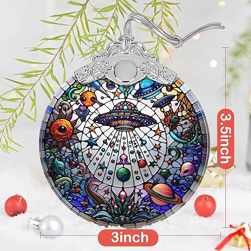 Miniatura 3 de Adorno de vitral de alienígena OVNI, adornos de Navidad, decoraciones de árbol de Navidad, decoración de Navidad de alienígena OVNI para árbol de