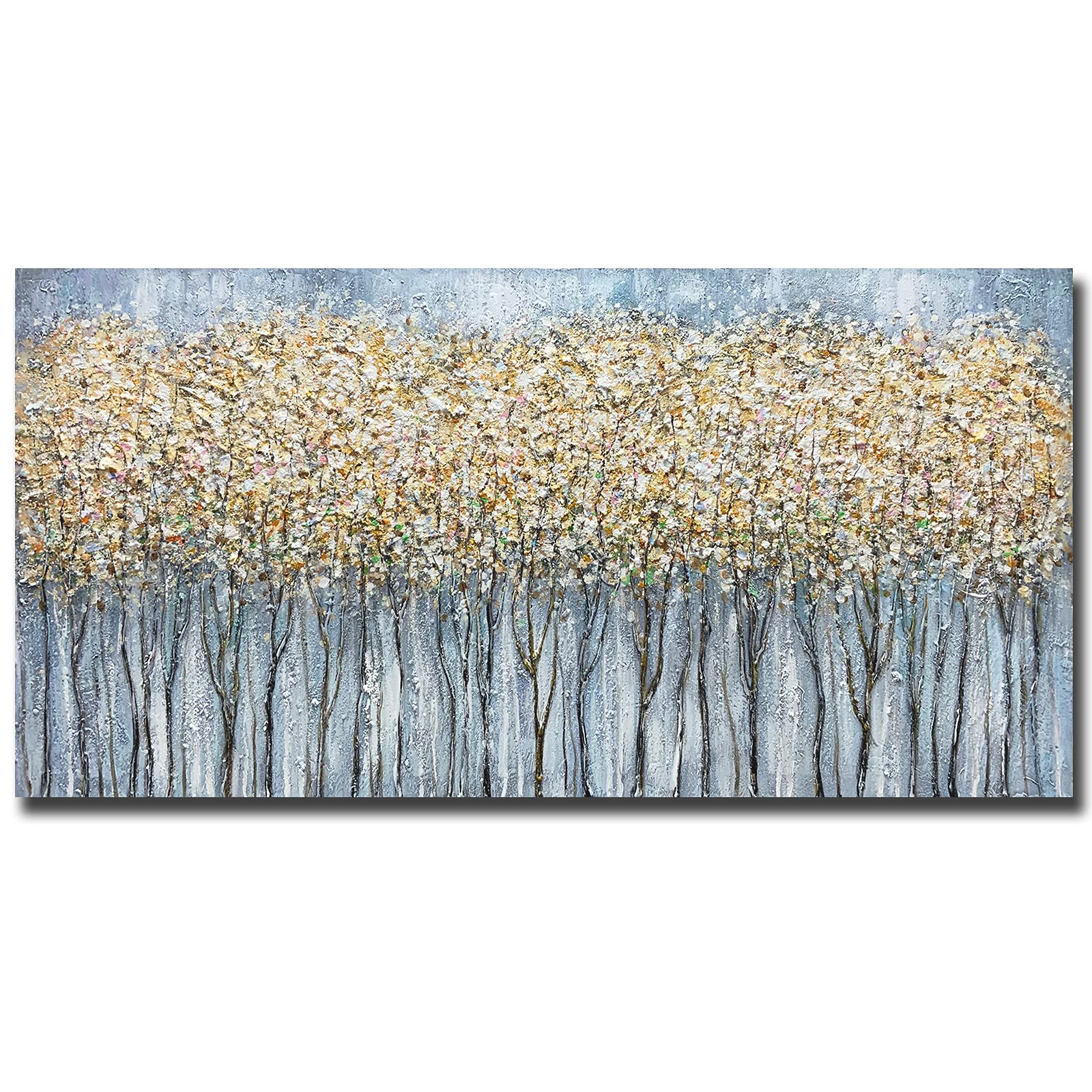 Yotree Paintings, 24x48 Inch Paintings Oil Hand Painting Golden Tree Forest Painting 3D Hand-Painted On Canvas Abstract Artwork Art Wood Inside Framed Hanging Wall Decoration Abstract Painting