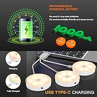 Vista 3 de Luces de disco con control remoto, iluminación recargable de 1000mAh para debajo del gabinete, juego de 3 luces LED para armario con encendido