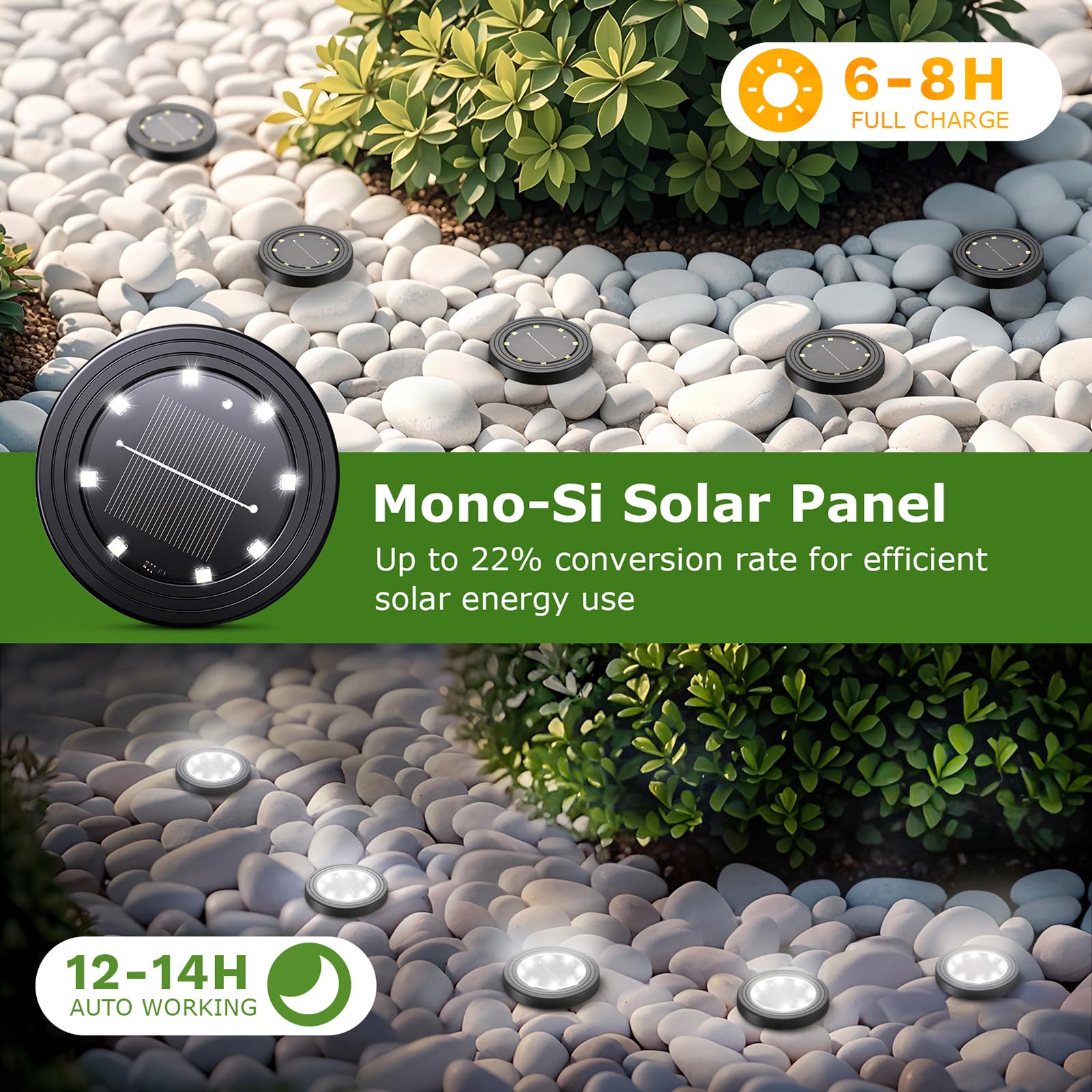 NIBSHOOM 8 sztuk zewnętrznych lamp solarnych, odporne na warunki atmosferyczne lampy solarne IP68 z 8 LED, oświetlenie ogrodowe o długiej żywotności, chłodna biel lampy solarne do ogrodu, tarasów