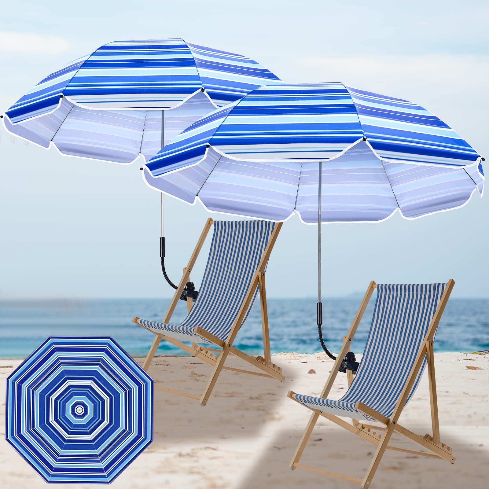 Sadnyy 2 Pcs Chair Umbrella with Universal Adjustable Clamp 38'' Portable Wheelchair Umbrella UPF 50+ Camping Chair Umbrella Clip on Parasol 2 Pcs Storage Bag for Beach