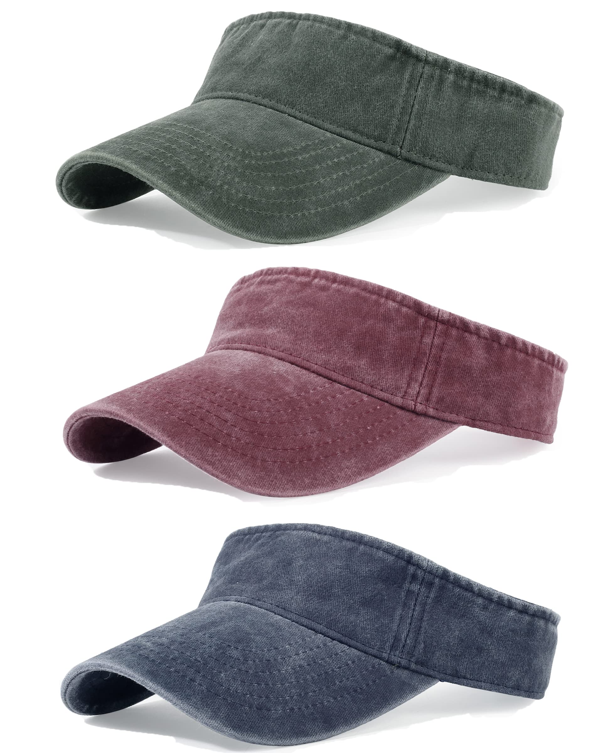 3 Pack Sun Visors for Women Men Cooling Lightweight Sports Sun Hats Adjustable Twill Cotton Run Visor