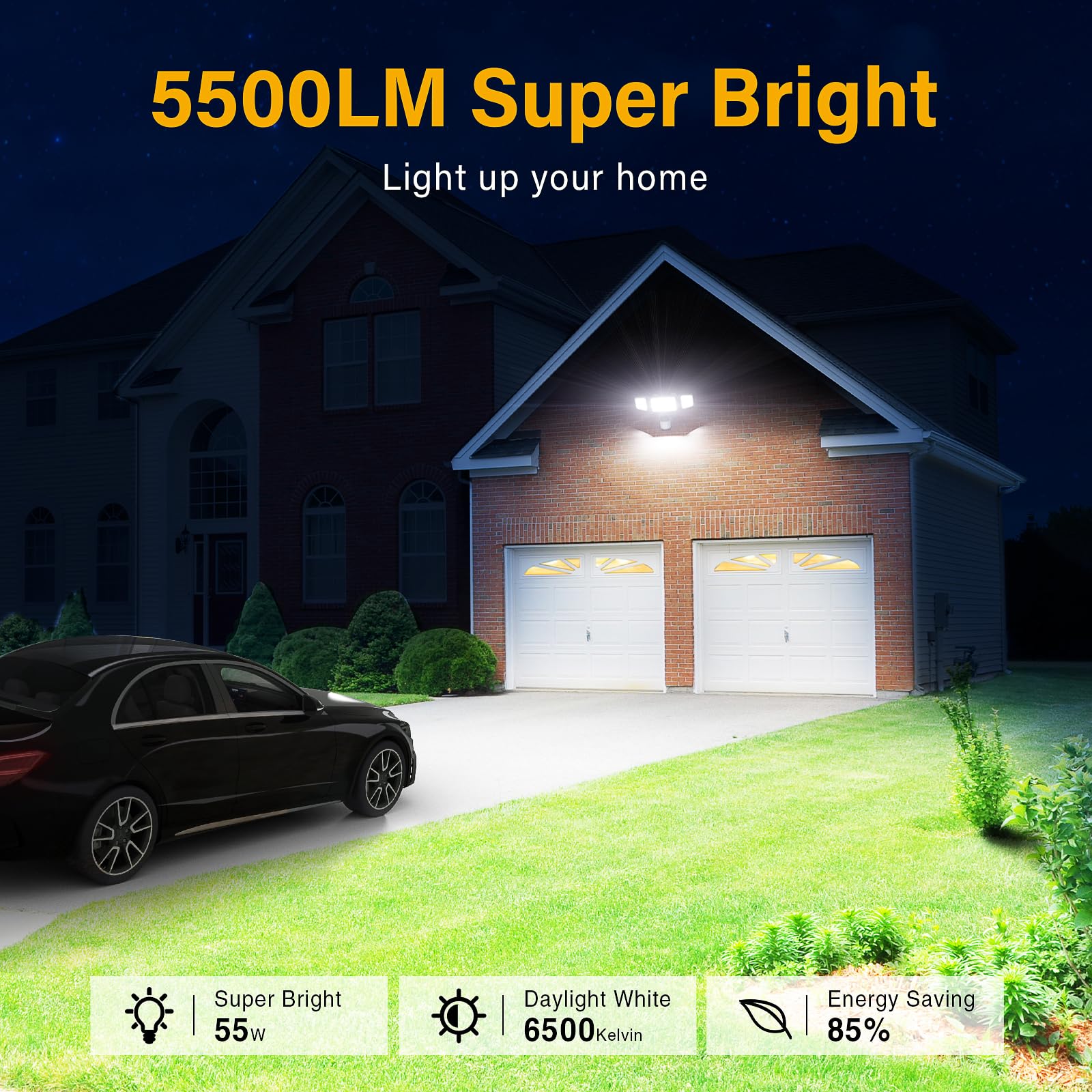 Onforu LED Strahler mit Bewegungsmelder Außen mit Fernbedienung 55W für Hof | 5000LM, 6500K Außenstrahler mit verstellbaren 3 Köpfe, IP65 Wasserdicht Flutlicht,Scheinwerfer Aussen mit Bewegungssensor
