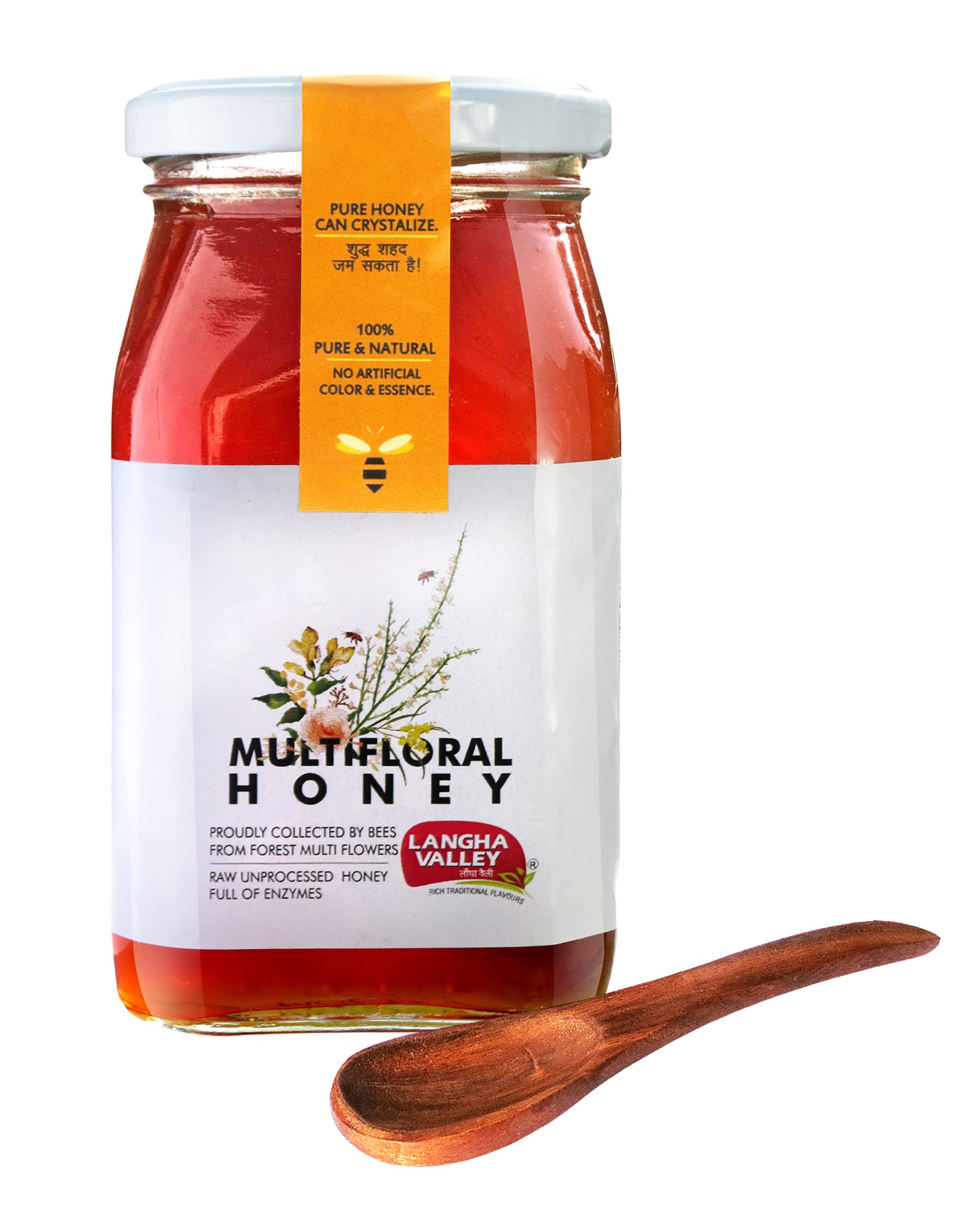 LANGHA VALLEY Pure Raw Wild Forest Multifloral Honey, 100% Natural, Unprcocessed and Unheated, Immnity Booster, No Artificial Color and Sugar, Glass Jar - 500 Grams