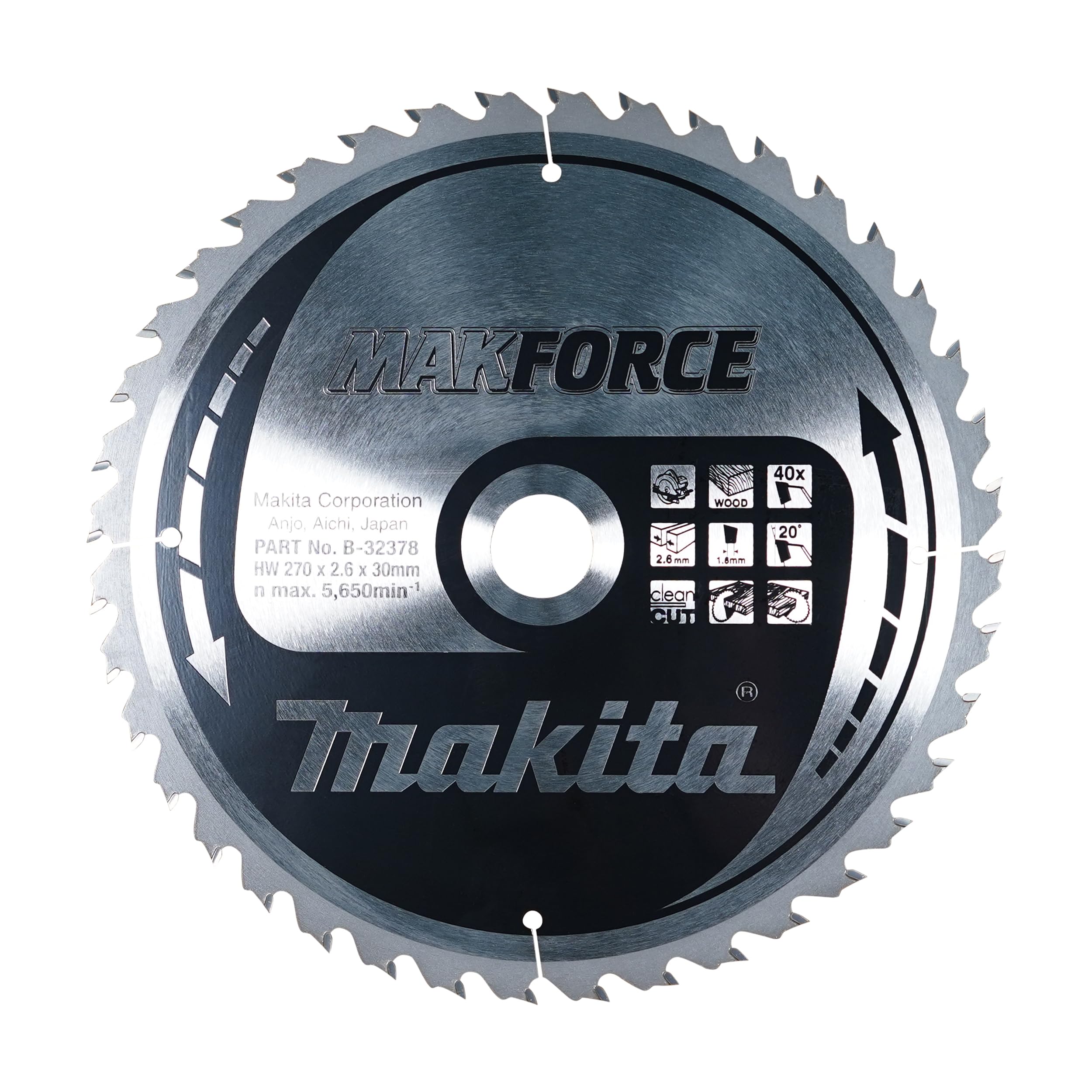 Makita Black B-32378 Makforce Tct Saw Blade 270X30x40t