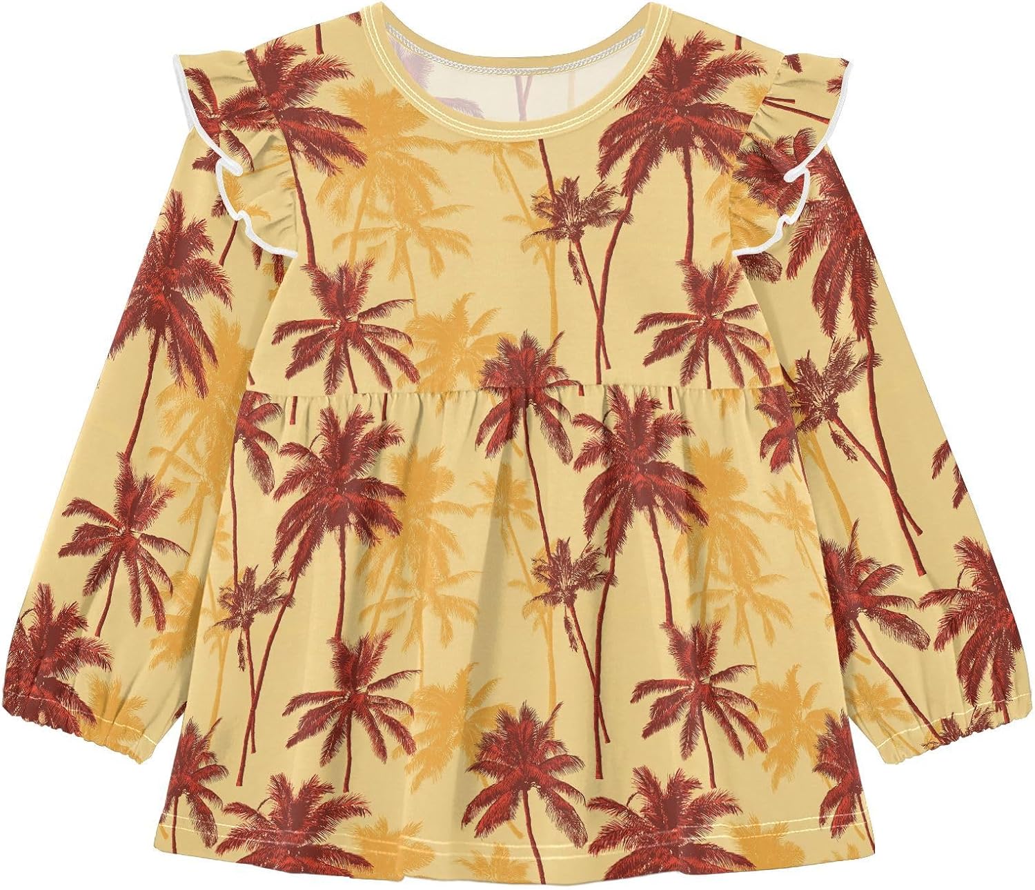 visesunny Toddler Clothes for Girls Palm Yellow Silhouette Long Sleeve Fall Shirts Cotton Top with Ruffle Collar