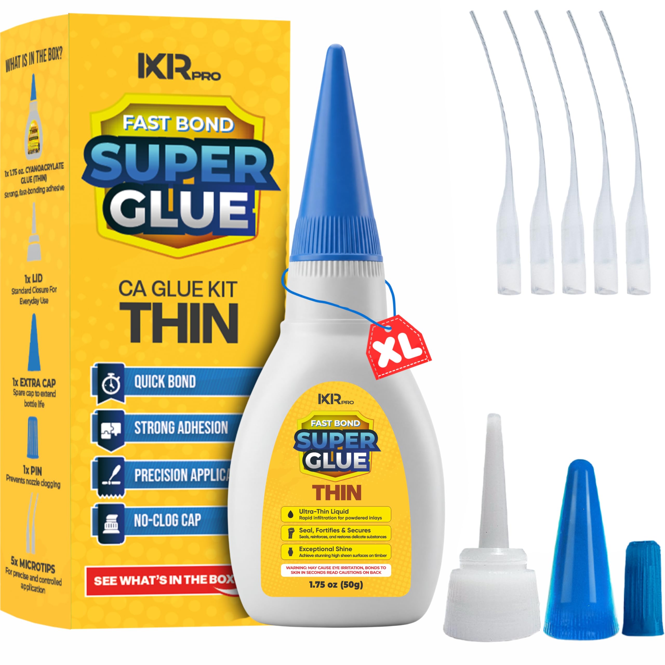 CA Glue Thin Viscosity Kit, 1.75 oz. Cyanoacrylate Glue, Super Glue for Precision Repairs, Wood, Plastic, Model Building, Crafts, and 3D Printing,