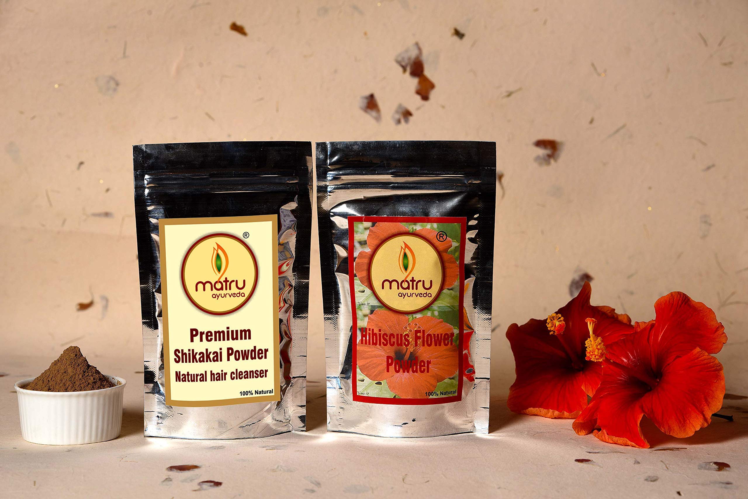 Matru Ayurveda Premium Combo Pack of Shikakai and Hibiscus Powders (100 Grams Each) (200 Grams)