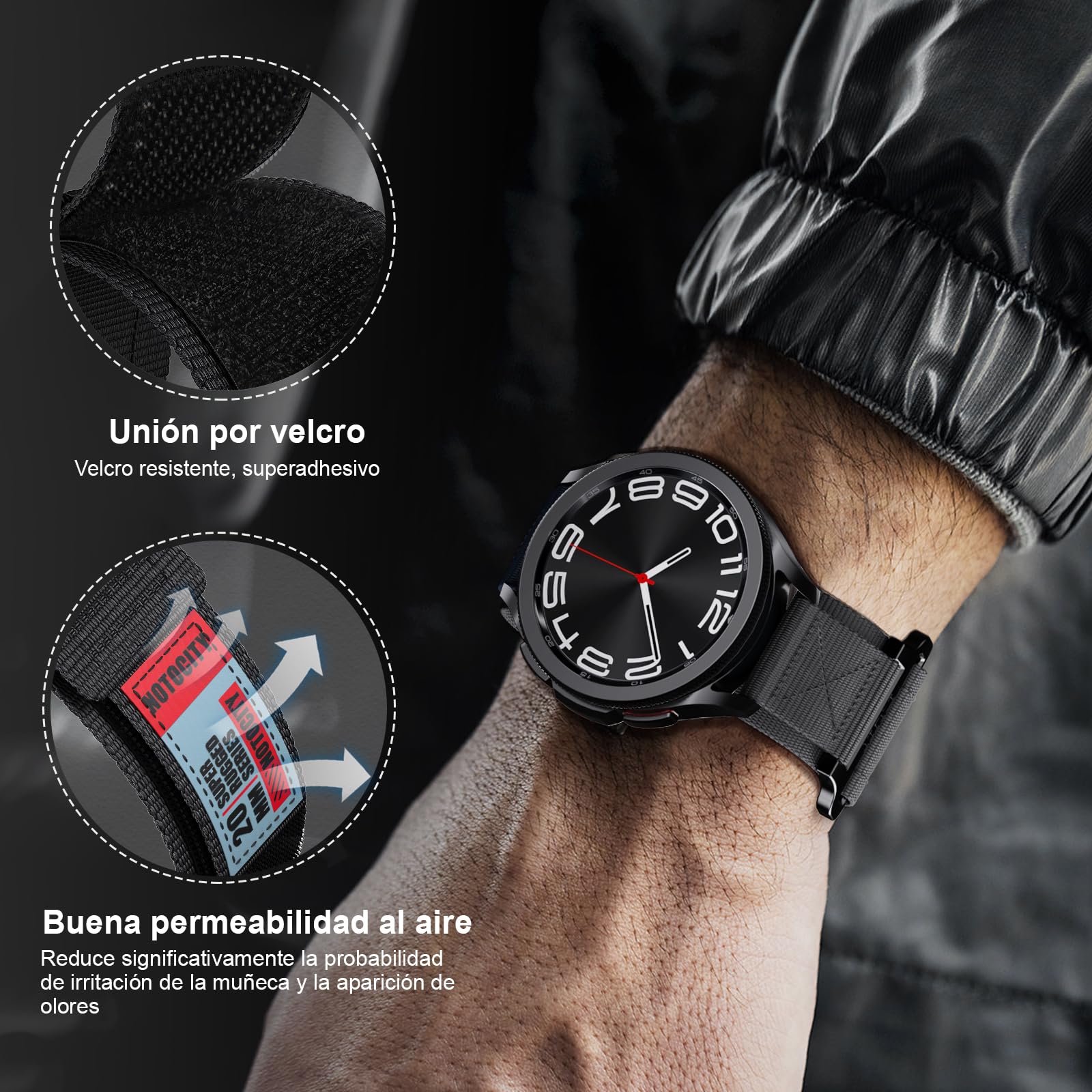 Para Samsung Galaxy Watch 7/6/5/4/5 Pro/3, 40 mm, 44 mm, 45 mm, correa de repuesto de nailon de 20 mm para Vivoactive 5/3, para Galaxy Watch 6/4 Classic 43 mm 47 mm/Active 2/Gear Sport — view 6