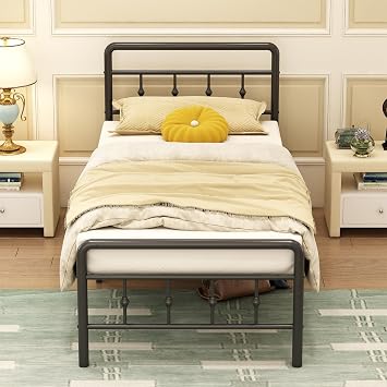 EMODA Single Bed Frame 3ft with Headboard and Footboard, Single Metal Bed Frame 46 cm High with Steel Slats Support, Noise Free, Easy Assembly, Black