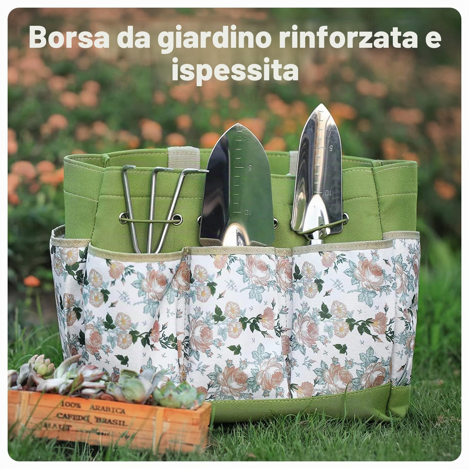 Grenebo Set di Attrezzi da Giardinaggio, 9 Pezzi Pesanti Attrezzi Giardinaggio con Cesoie da Potatura e Borsa da Viaggio con Manico XL, Set Giardinaggio Regali da Giardino per Uomo Donna
