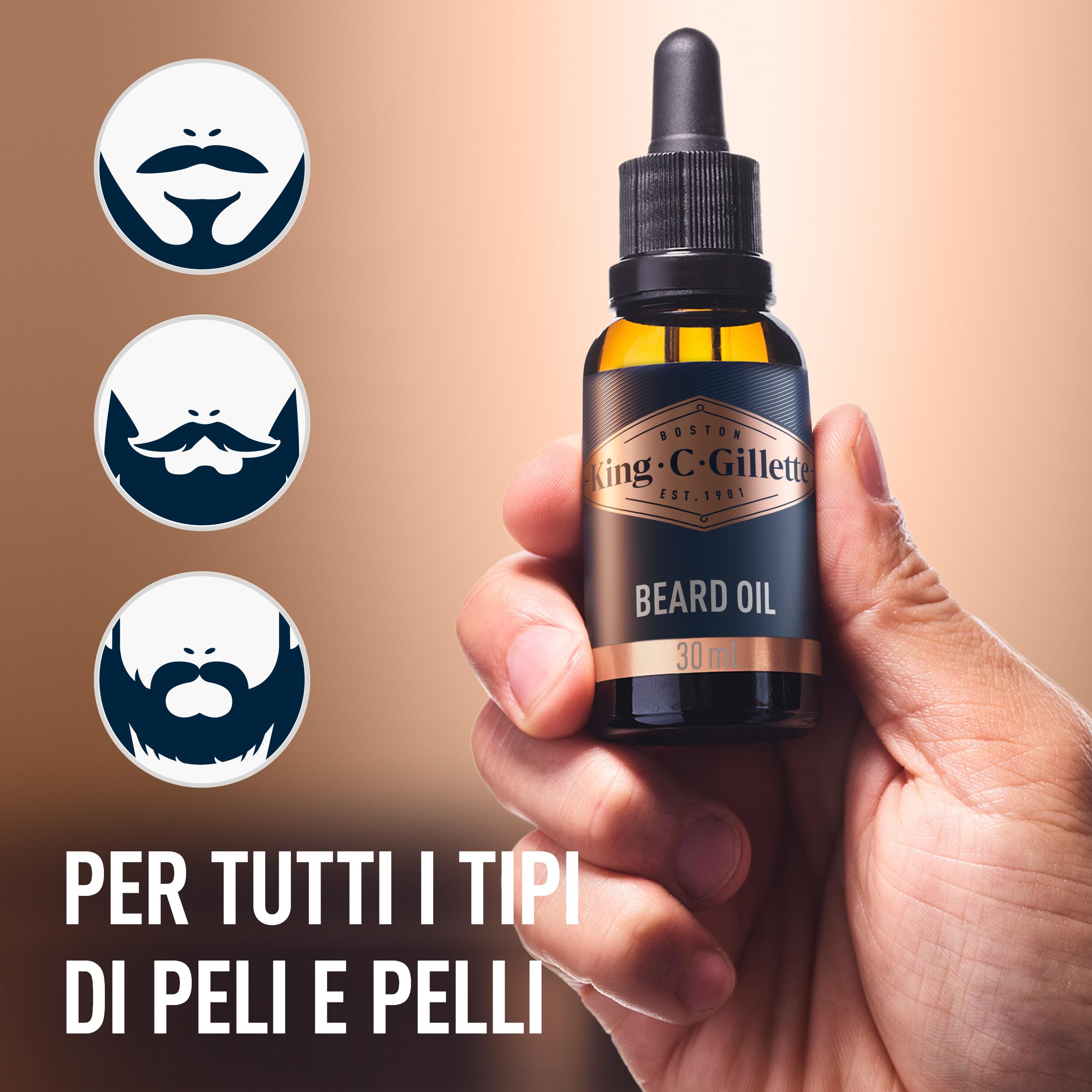 King C. Gillette Kit Rituale Barba Perfetta, con Detergente Barba e Viso 350ml+ Balsamo Barba 100ml, Idratante Barba e Viso 100ml + Olio da Barba30 Ml