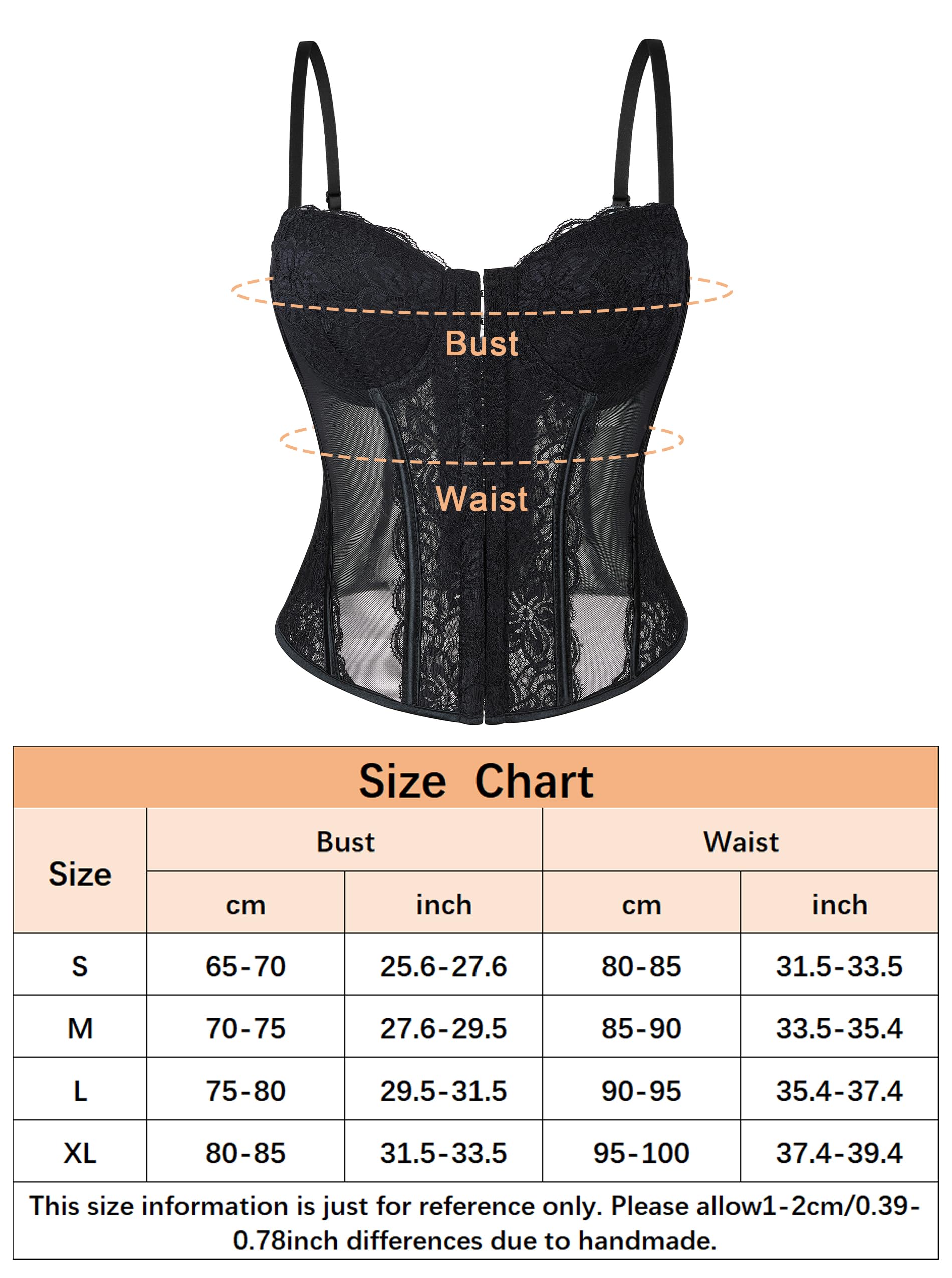Wikoan Corset Mujer Top Sexy Encaje Corset Faja para Mujer Corsé con Tirantes y Cremallera S-XL