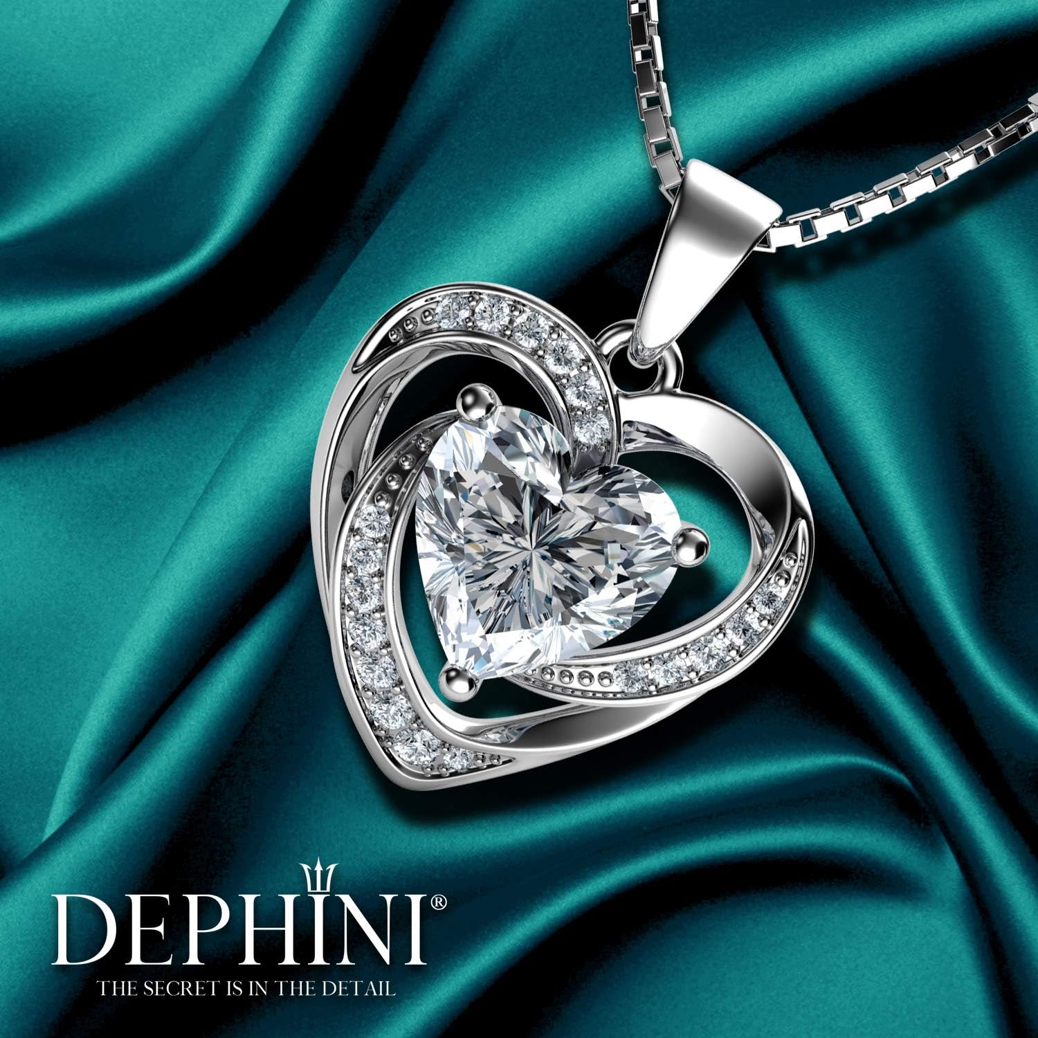DEPHINI Heart Necklace for Women - 925 Sterling Silver Pendant with Cubic Zirconia - Rhodium Plated Fine Jewelry Gifts for Her (Wife, Girlfriend, Mom) - Image 5