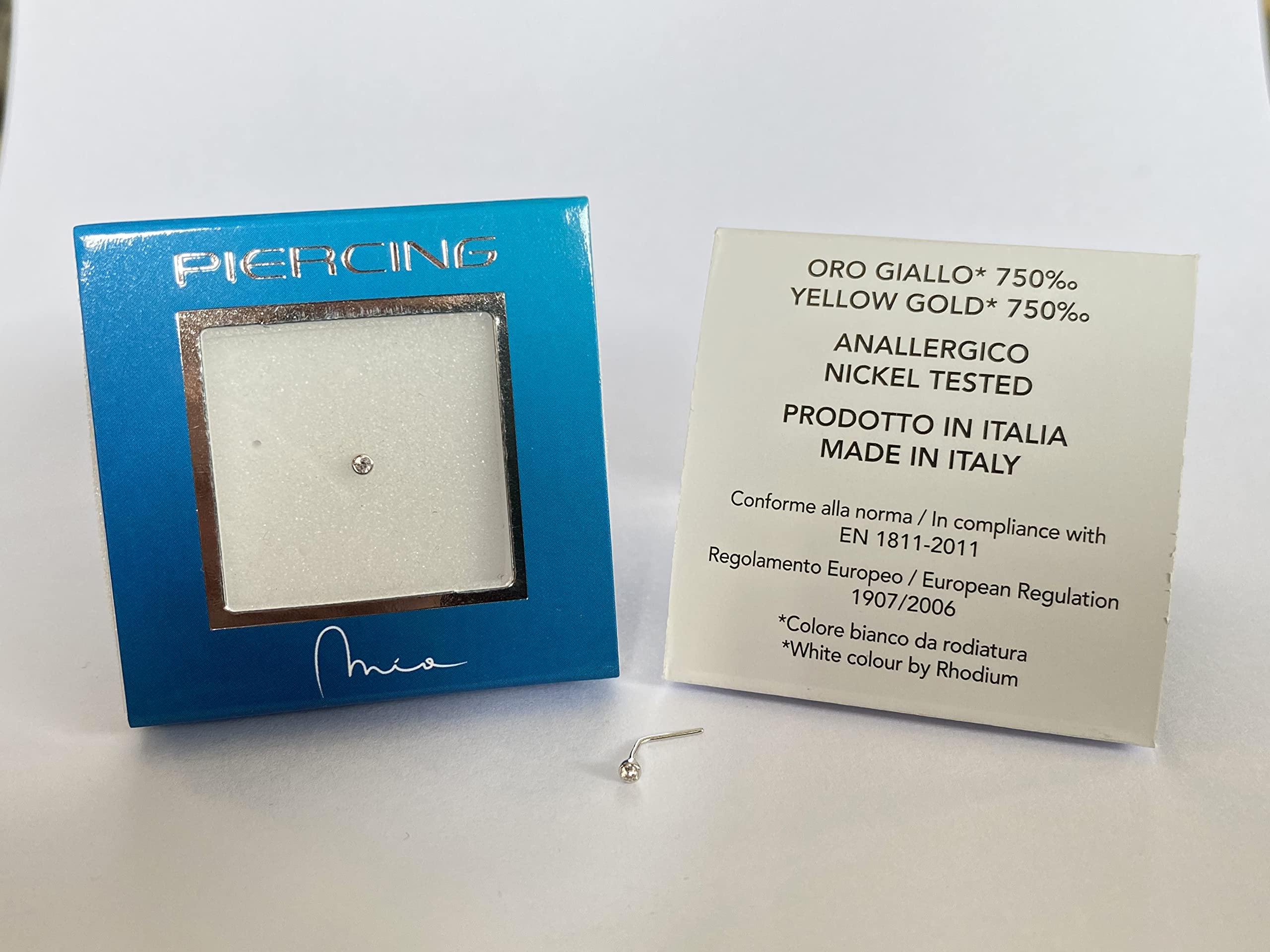 Mia Gioielli - Piercing Brillantino - Orecchino Naso Oro 18k (750) Bianco con Zircone - stile Cipollina - Anallergico Donna Ragazza