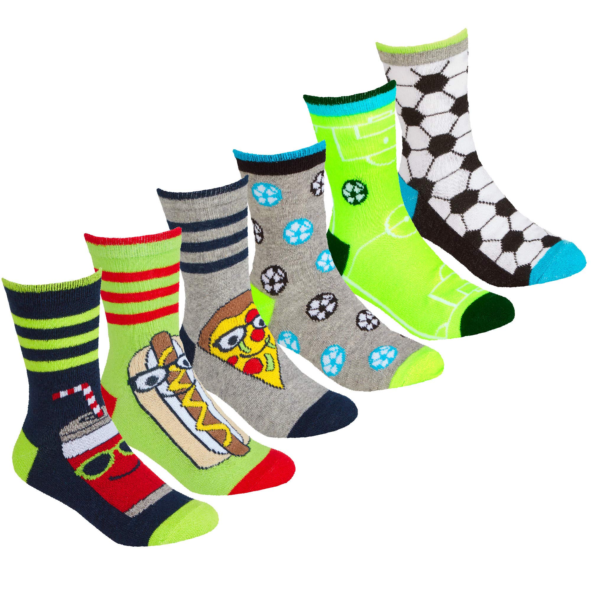 Metzuyan 6 Pairs Boys Cotton Rich Design Socks Novelty Cartoon Print Mid Calf Sock Set B UK 12.5-3.5 (EU 31-36)